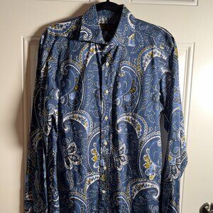 Men's Etro Navy Signature Paisley Dress Shirt 40